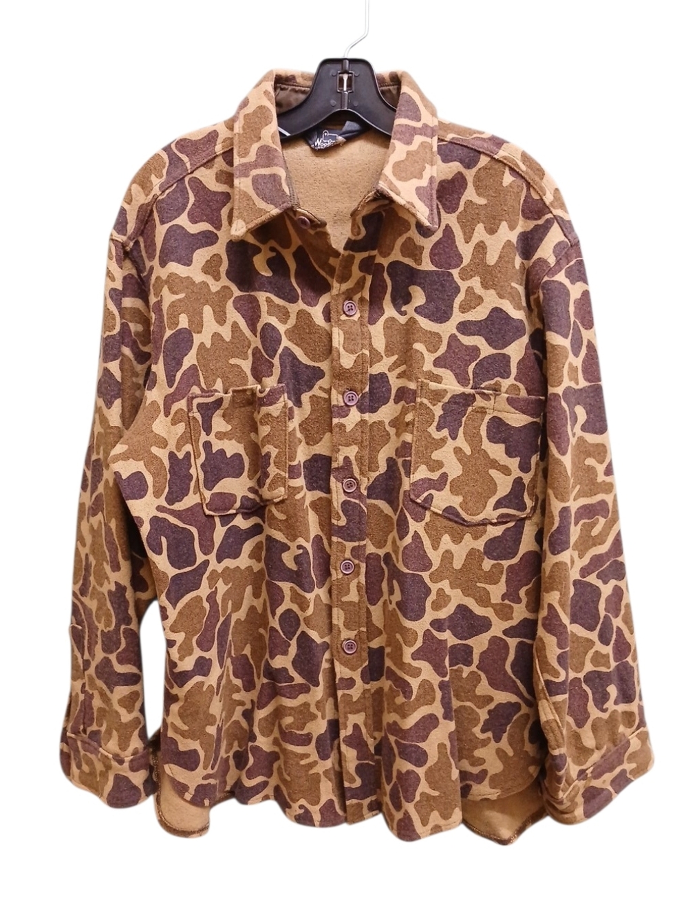 Woolrich Vintage Wool Brown and Tan Camo Button-Down Shirt Jacket XL
